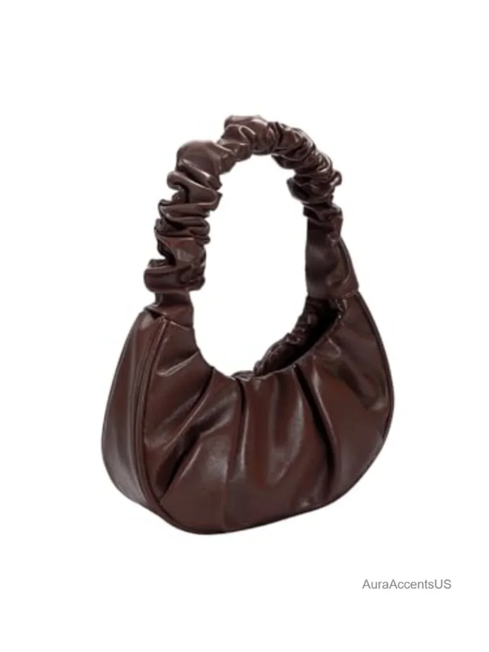 Ruched Soft PU Leather Hobo Handbag with Zipper Closure Crossbody Shoulder Purse